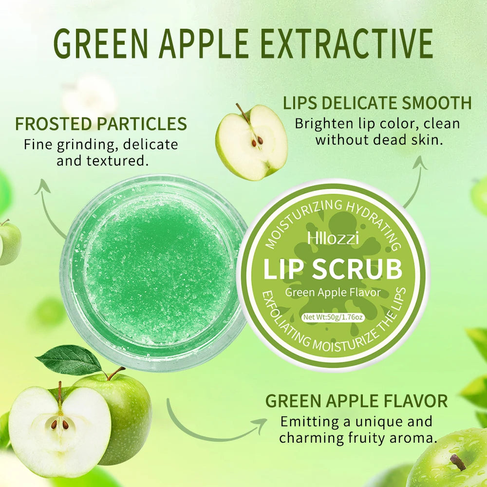 Hllozzi 50g lip scrub jojoba oil vitamin C hydrating moisturizing mild non-irritating watermelon, coconut, apple