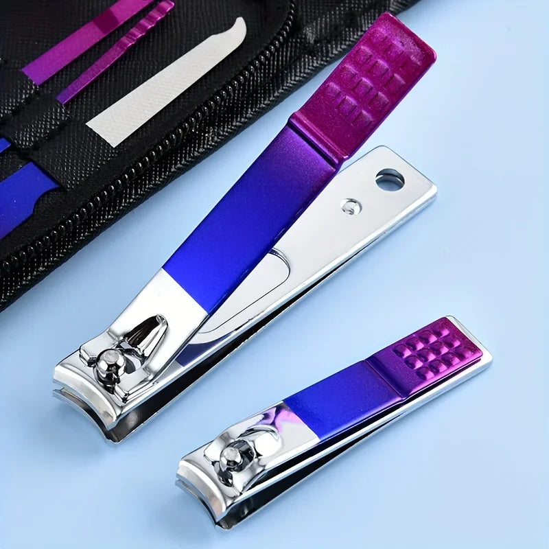 6/9/18/26pcs Manicure Set, Stainless Steel Gradient Professional Pedicure Kit Nail Scissors Grooming Kit With Travel Case