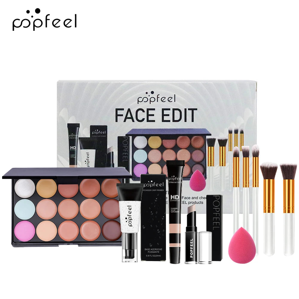 POPFEEL 10-Piece Face Makeup Set - Beginner-Friendly Foundation, Concealer & Brush Combo - Complete Face Makeup Kit for Flawless