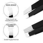 CNK  Wholesale Stainless Steel Black Eyebrow Tweezer with Slant and Flat Point Beauty Tools for Eyebrows & Ingrown Hair Removal
