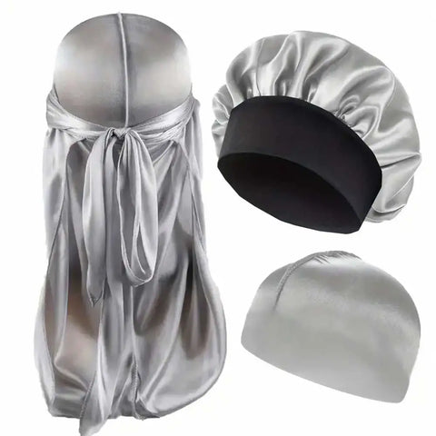 3pcs/set, Durag & Bonnet & Dome Hats, Solid Color Elastic Satin Bonnet Night Cap, Lightweight Pirate Hats