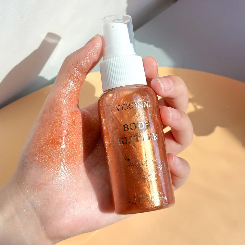 Liquid Shimmer Body Highlighter Oil Makeup,Glitter Spray Oil Lotion,Full Body & Face Glow-Up Liquid Lotion for All Skin Type