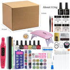 Gel Polish Set Nail Art Kit with UV LED Lamp - Complete Beginner Manicure Tools Kit Including Drill and Brushes for DIY Salon