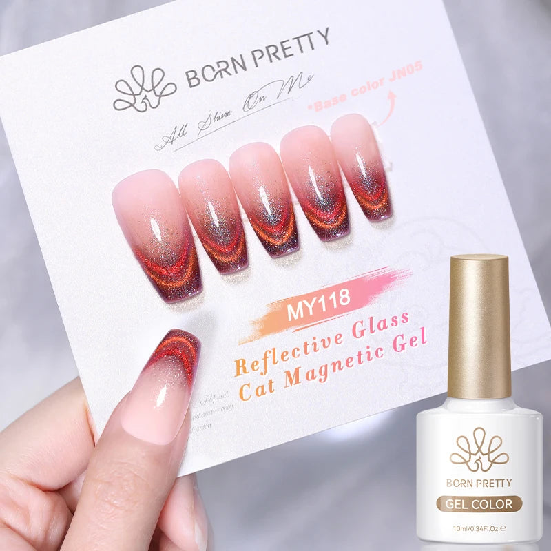 BORN PRETTY 10ml Dark Red Cat Magnetic Gel Nail Polish for Winter Nails DIY Jelly Glass Silver-Light Varnis Semi Permanent