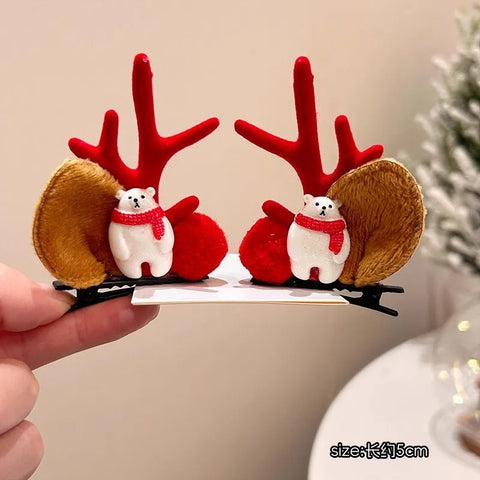 Christmas Hair Accessories 1Pair Cute Cartoon Antler Hair Clips For Women Girls Lovely Hair Ornament Hairpins Barrettes Hairgrip