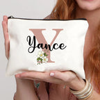 Floral Letters Custom Name Makeup Bag Best Gift for Bridesmaid Teachers Friends Women Purse Personalise Gift for Birthday