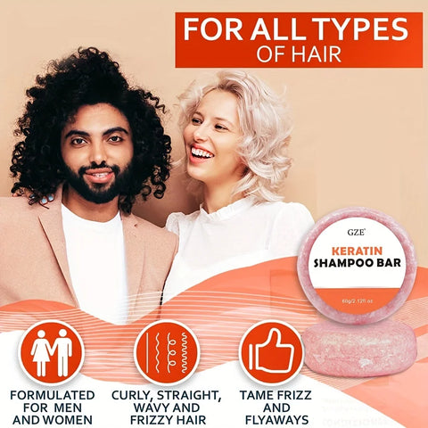 GZE Straightening +  Keratin Shampoo Bar Soap, for Lustrous, Shiny Hair, Paraben-Free, Sulfate-Free Surfactants, Coconut Oil