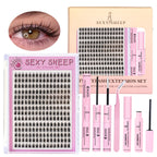 DIY eyelash extension set natural eyelash group set D curl single false eyelash group with bond and seal ,remover,tweezer