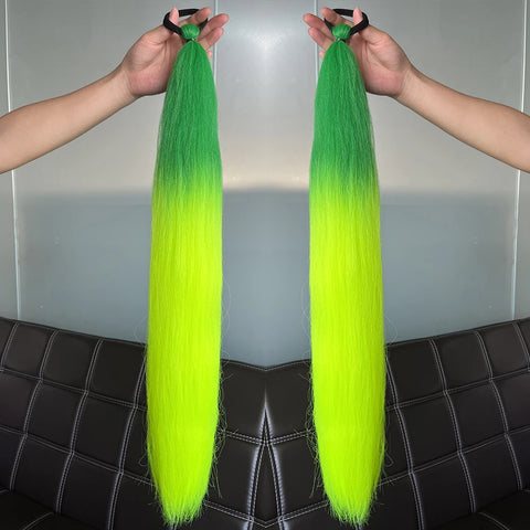 Synthetic 2Pcs Straight Ponytail With Elastic Hair Tie Colorful Braiding Ponytail Hair Extensions Hair Accessories For Women