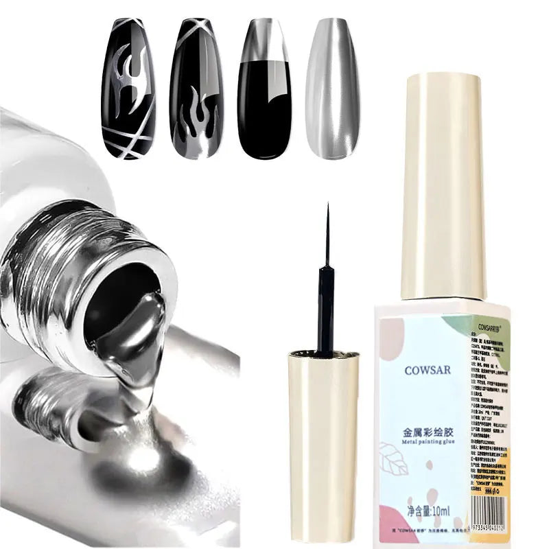 5/7/8/10ml Metallic Gel Gold Mirror Effect Gel Nail Polish French Design Line Flower Drawing Gel Nail UV Soak Off Polish Varni