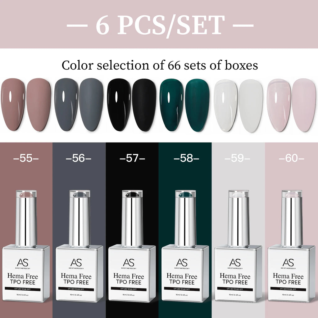 AS 6pcs Color Nail Gel Polish Kit Jelly Pink TPO FREE HEMA FREE Self Leveling Nude Natural Pink Nail Varnish Manicure Set