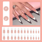 24pcs Y2k Star Press On Nails Gradient Black Mid-length Coffin False Nail Tips Full Cover Moon Designs Fake Nail For Cool Girls