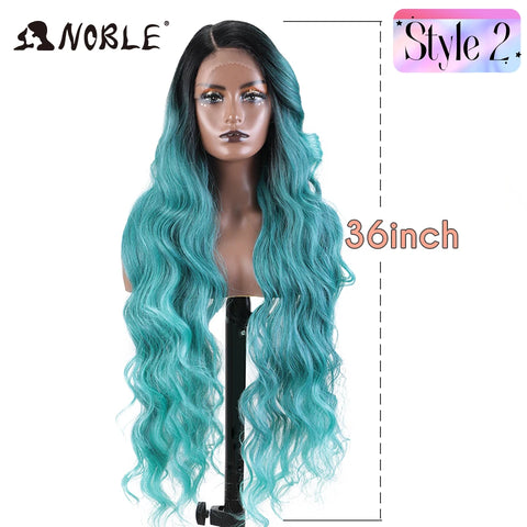 Noble Synthetic Lace Front Wig Long Wavy 36 " Body Wavy Side Part Lace Wig For Women Lace Front Wig Ombre Blonde Cosplay Wig