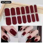 Pink Glitter Design Baking-free Nail Stickers French Style Solid Color Adhesive Full Cover Nail Strip Slider DIY Manicure Decals