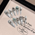 Handmade Press on Nails Shiny Pink Cat Eye Fake Nails for Women Girl Wearable Glitter Full Crystal Design False Nail Tips