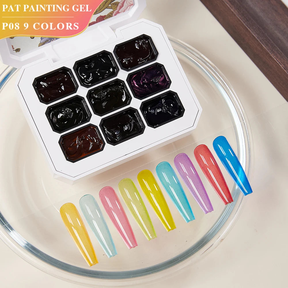 Vendeeni 9 Colors Patting Painting Gel Nail Polish Blooming Transfer Design UV LED Soak Off Gel Varnish Gradient Pat Gel Palette