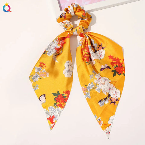 2023 Fashion Print Chiffon Long Ribbon Scrunchies Women Girls Ponytail Scarf Elastic Hair Bands Ties Hair Accessories Wholesale