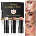 1 Set of 3 Contour Sticks, Highlighter Stick, Blush Stick, 3-Piece Cream Contour Set Including Contour Brush, Creates Facial Contours, Non-Greasy