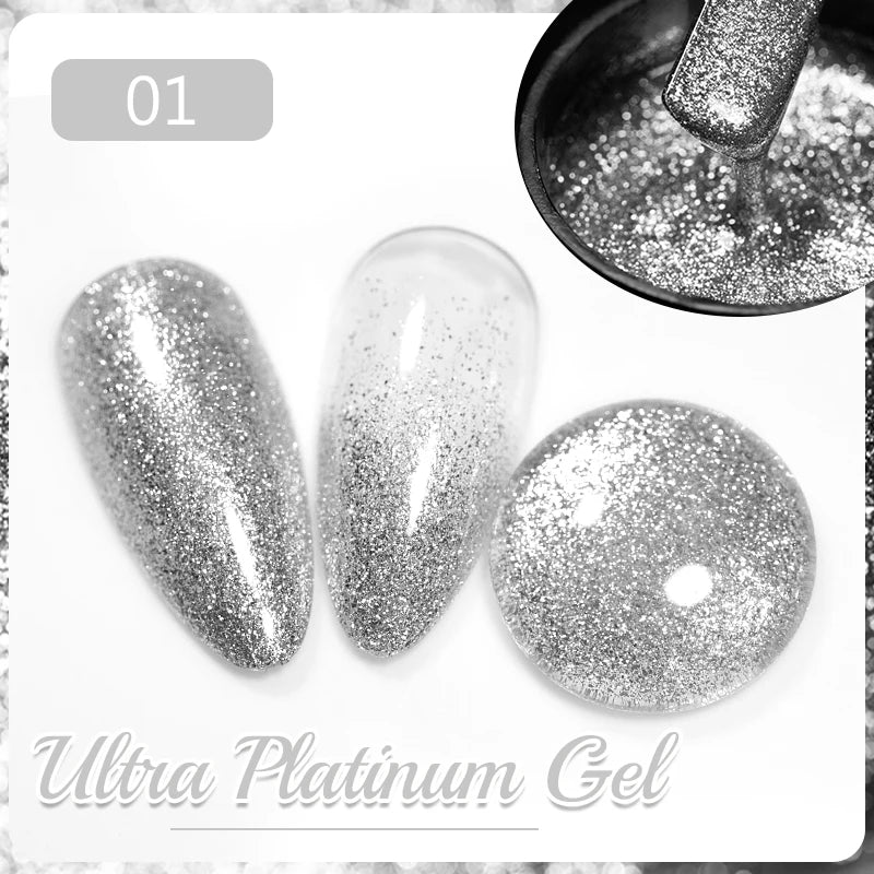PUENTE 7.5ML Blue Laser Cat Magnetic Gel Nail Polish Sparkling Holographic Rainbow Cat Eye Gel Soak Off UV/LED Nail Art Varnish