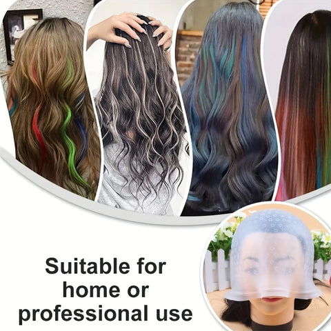 DIY Highlights Artifact Soft Silicone Hair Dye Cap with Crochet Breathable Reusable Professional Hair Dye Styling Tool