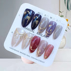 10Pcs French Style Almond Shape Blue Denim Gilded Baroque Press on Nails Manicure Starry Moon Gilding With Cat Eye Fake Nails