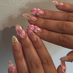 24pcs Tropical Flower Press On Nails Colorful French 3D Crystal Butterfly Shells Pattern Printed False Nails Almond Fake Nail