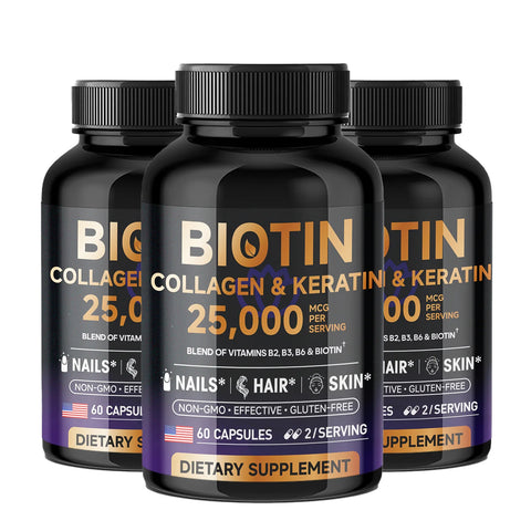 Biotin Collagen&Keratin 25000 mcg Vitamins B2, B3, B6 - Non-GMO Dietary Supplement for Hair Growth Support - USA Made - 60 caps