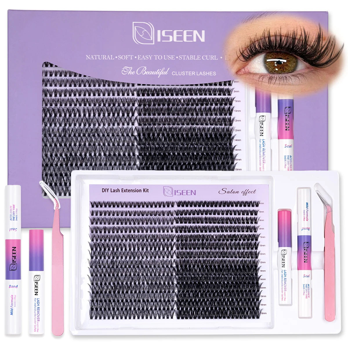 Eyelash Clusters Kit Large Capacity Wispy Individual Lashes Natural DIY Cluster Eyelash Extensions Makeup Tool