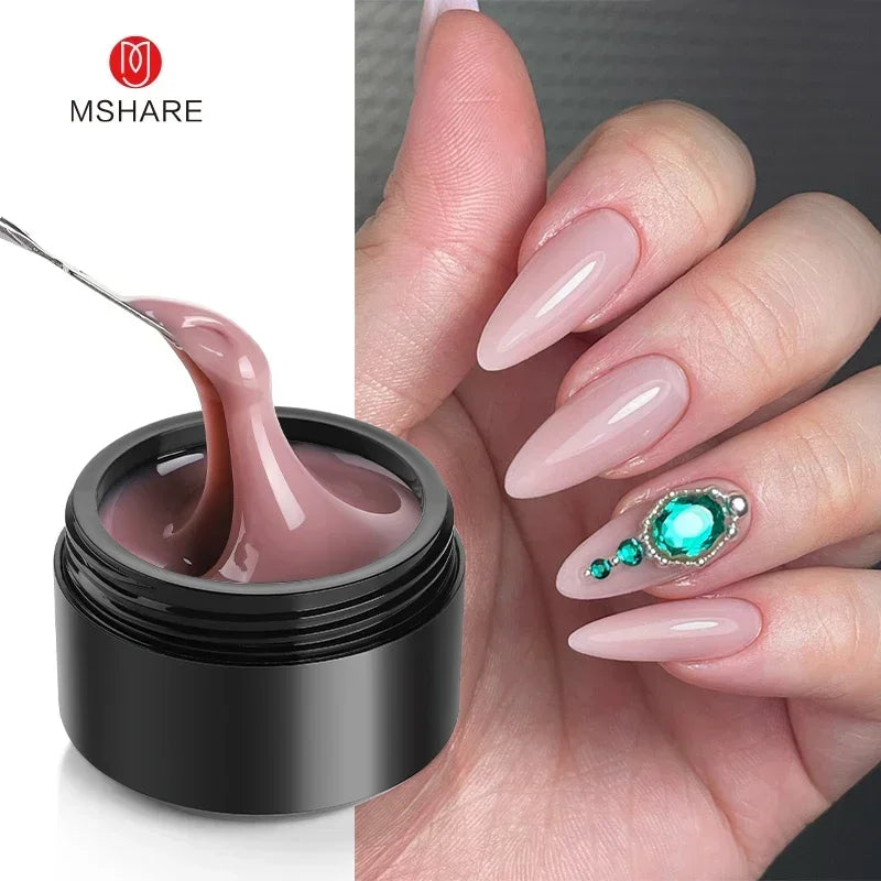 MSHARE 50ml Natural Nails Gel Builder Nalil Tpo Free Self Leveling Gel for Nail Extension Construction Pink Shade UV Led Gel