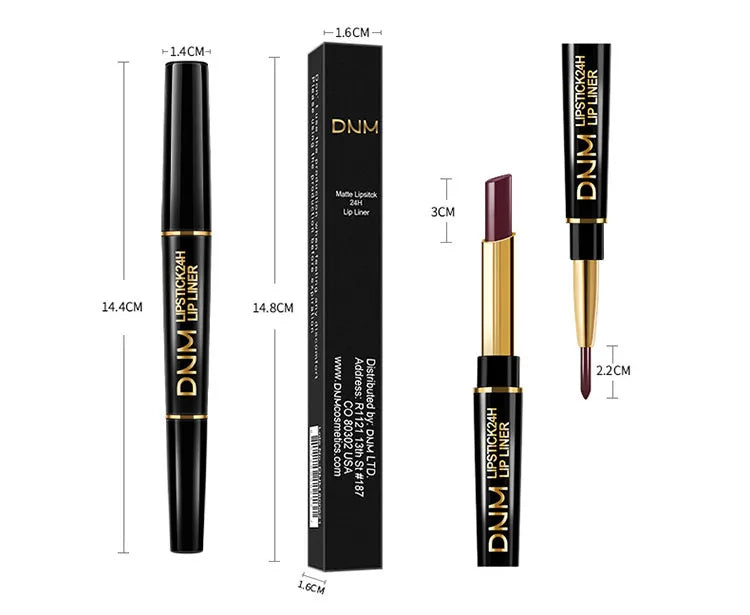 2 In 1 Matte Lipstick Pencil Double Head Lip Liner Pen Red Nude Long Lasting Waterproof Lady Charming Lip Pencil Makeup Tools