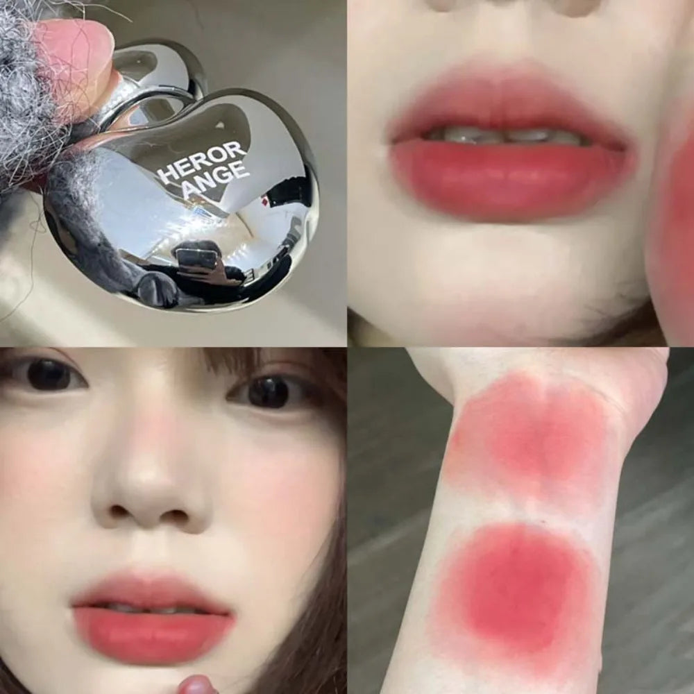 Peach Heart Silky Matte Lipstick Velvet Matte Blush Lip Gloss Face Liquid Pink Lip Tint Cream Pigment Long Lasting Lips Makeup