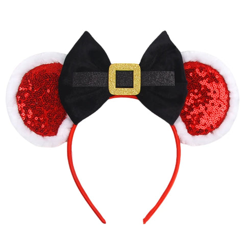 2023 Disney Christmas Mickey Ears Headband For Girls Sequins Bow Festivall Party Hairband DIY Hair Accessories