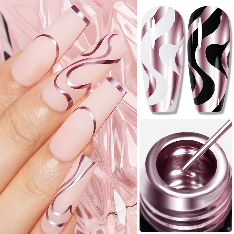 PUENTE 5ml Metallic Painting Liner Gel Polish Bright Mirror Effect Semi-Permanent UV Nail Varnish For Stunning French Nail Art