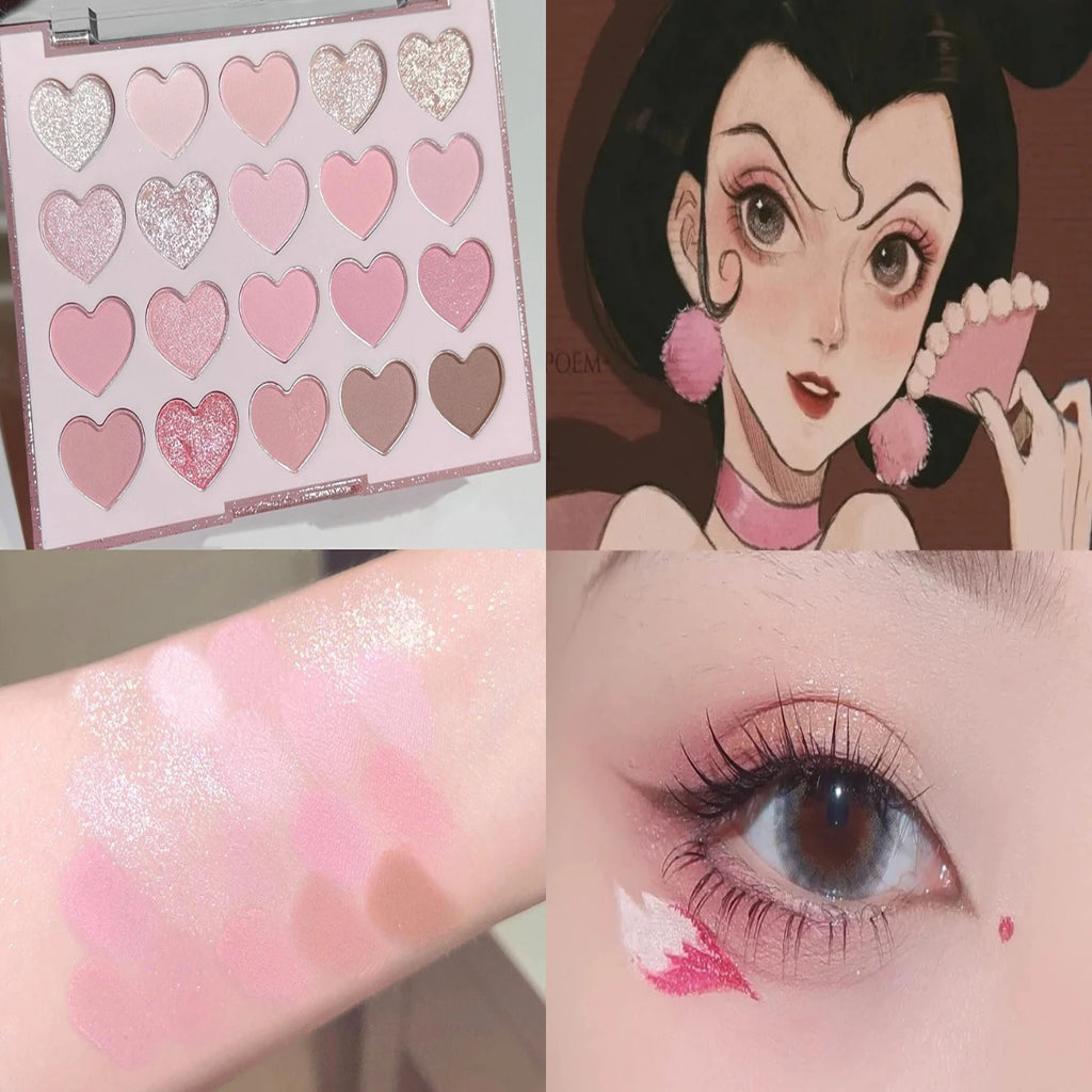 DIKALU Korean heart-shaped 20-color eyeshadow palette matte pearlescent pink purple Sweetheart GIRL party makeup