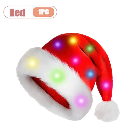 1-4PCS Adult Kid LED Christmas Hat Red Velvet Santa Hat Holiday Headpiece for Home Decoration for Xmas and New Year Celebrations