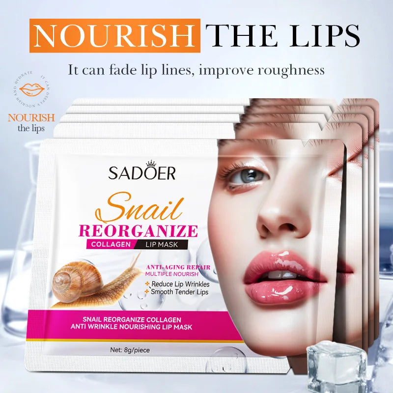10pcs SADOER Snail Crystal Collagen Lip Mask Anti Wrinkle Nourishing Plump Lips Moisturizing Lip Patches Skin Care