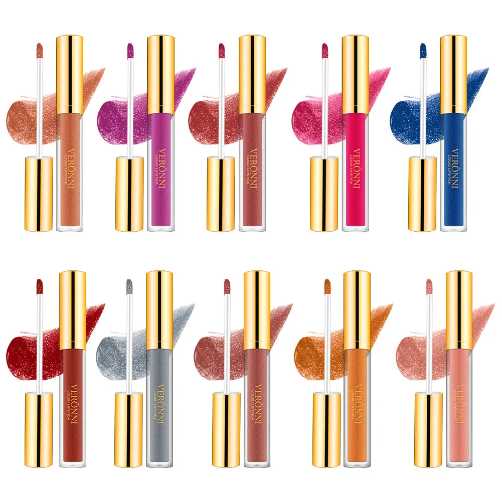 10 Color Glitter Liquid Lipsticks Shimmer Shiny Lipgloss Pearlescent Lip Tint Waterproof Long Lasting Matte Diamond Lips Glaze