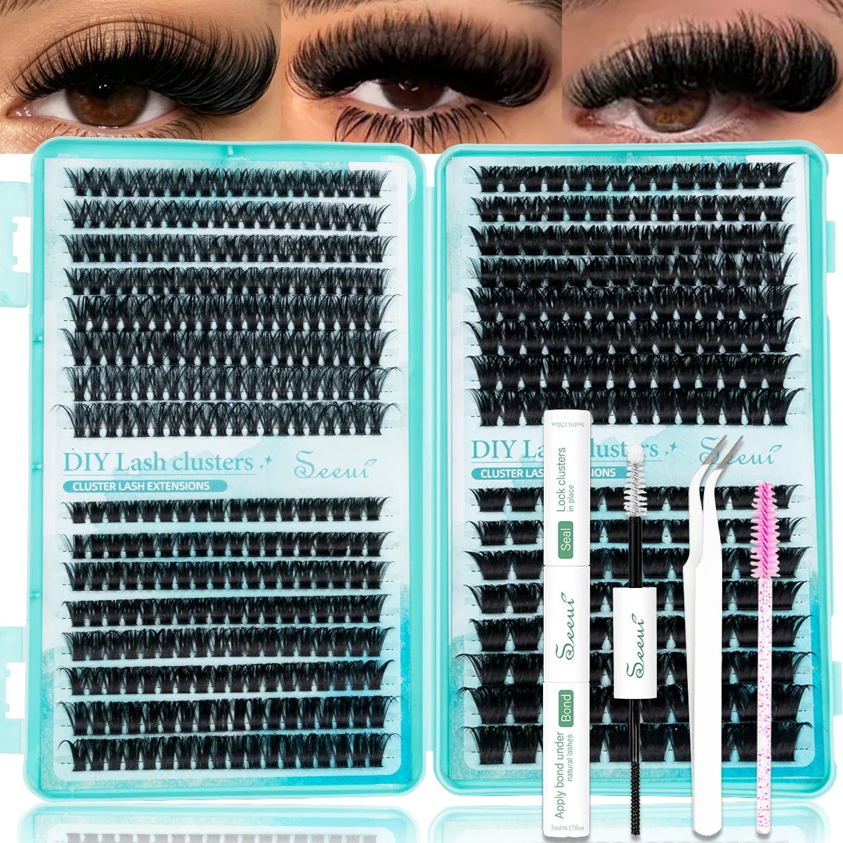 SEEUI DIY Cluster Lashes Kit Individual Lashes 3D Faux Mink Lashes Wispy Eyelash Extension Kit with Bond&Seal Lash Tweezer