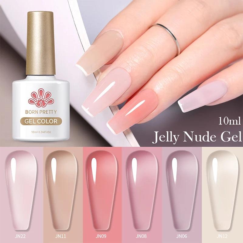 BORN PRETTY 10ml Translucent Jelly Nude Gel Nail Polish Colorful  Varnish Semi Permanent UV LED Nail Art  Manicure Gel