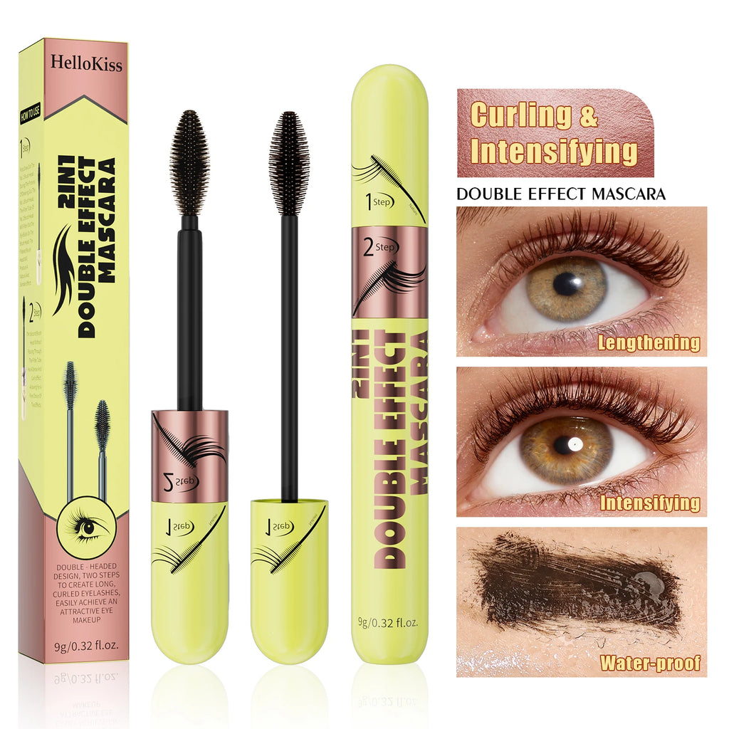 [Dual Brush Heads Brown Mascara] Waterproof Brown Mascara with Dual Brush Heads - Smudge-Proof, Clump-Free for Longer