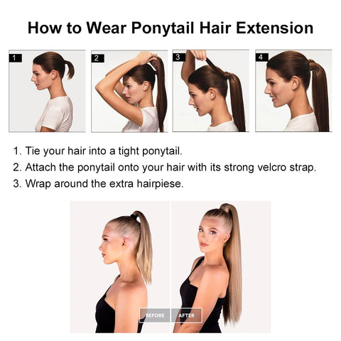 Straight Drawstring Ponytail Human Hair Brazilian Human Hair Extension Clip in Human Remy Hairpiece Wrapped Horse Tail Natural