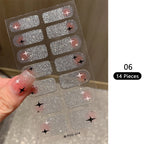Pink Glitter Design Baking-free Nail Stickers French Style Solid Color Adhesive Full Cover Nail Strip Slider DIY Manicure Decals
