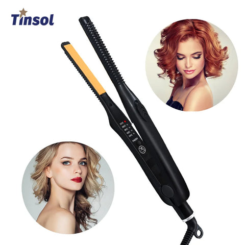TINSOL 2-in-1 Professional Hair Straightener and Curling Iron Mini Ceramic Straightener with Adjustable Temperature