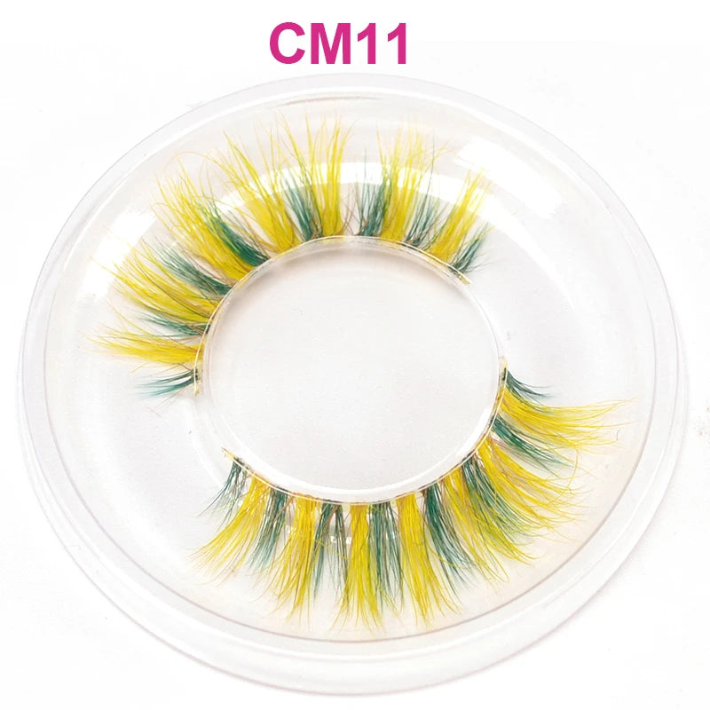3D 5D Real Mink Strip Fake Colored Eyelashes Pink Green Purple Red Faux Lashes Colorful Rainbow Lashes for Cosplay Halloween