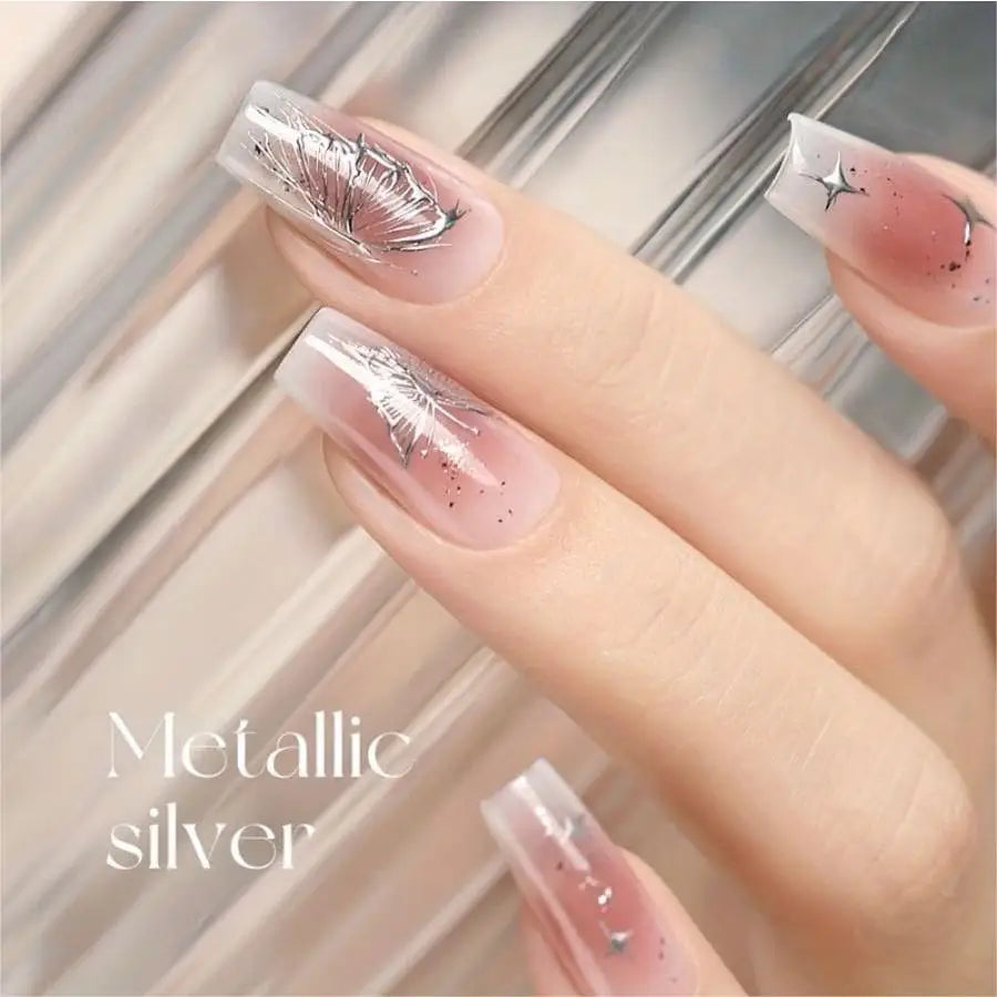 Mirror Metal Gel Nail Polish with Silver Rose Golden Painting Drawing - Easy to Apply and Long-Lasting