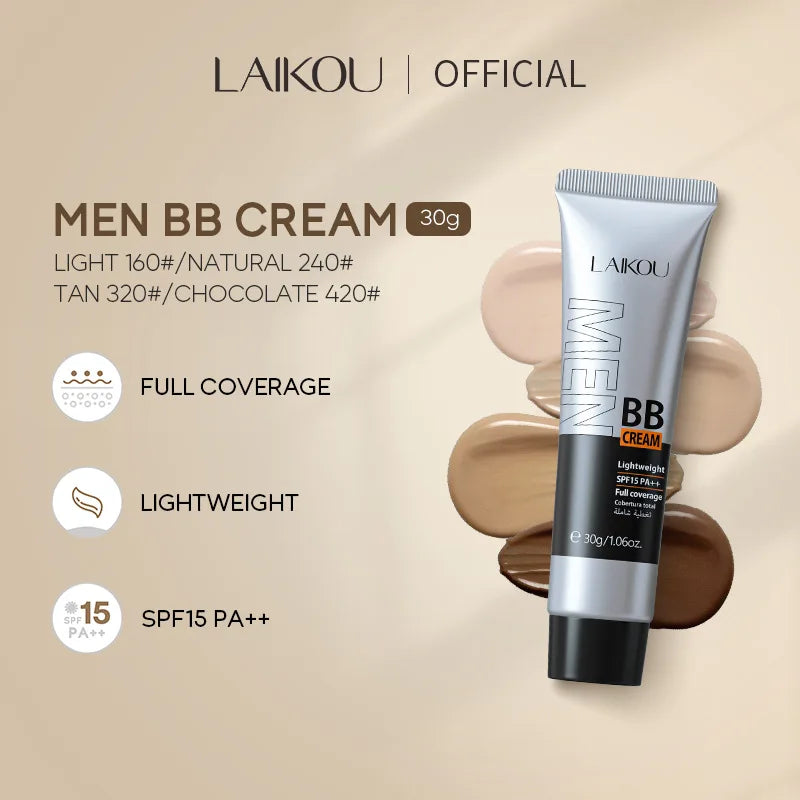 30g BB Cream for Men Full Coverage Facial Concealer Long Lasting Makeup Foundation Waterproof Men BB Liquid Foundation