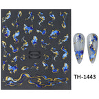 Nails Stickers Purple Blue Brown Ink Design Decals Gold Decorations Art Self-Adhesive Holographic Gel Slider Manicure Supplies