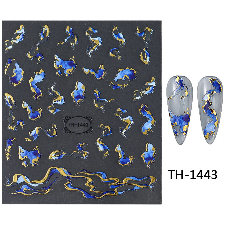 Nails Stickers Purple Blue Brown Ink Design Decals Gold Decorations Art Self-Adhesive Holographic Gel Slider Manicure Supplies