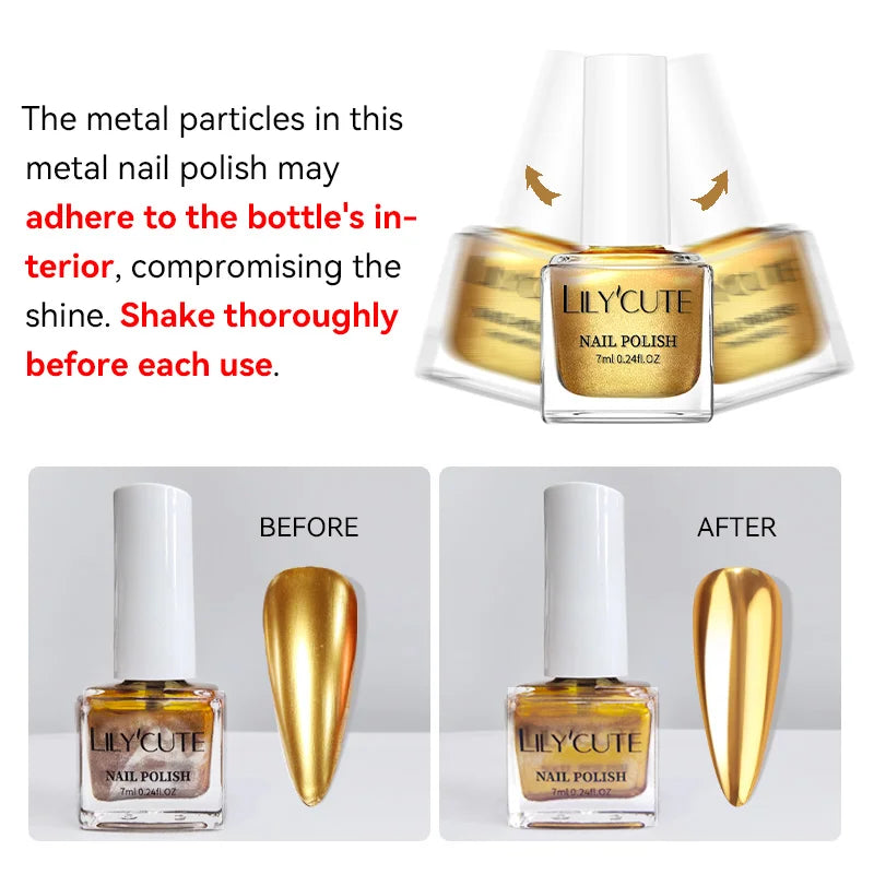 LILYCUTE 7ml  Mirror Metallic Nail Polish No Need of UV LED Lamp Nail Supplies Vernis Red Purple Mirror Effect for Nails