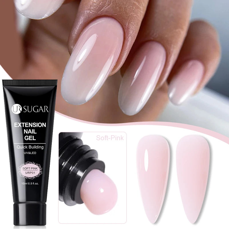 UR SUGAR Milky White Clear Pink Color 15ml Jelly Extension Nail Gel Polish Soak Off UV LED Gel Varnish Manicure Tips Tools